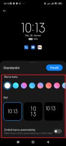Nastavení barvy textu a pozice hodin