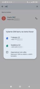 Volba SIM karty před vytočením hovoru