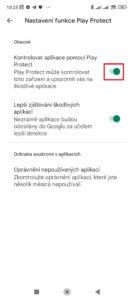 Vypněte přepínač Kontrolovat aplikace pomocí Play Protect