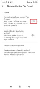 Zapněte přepínač Kontrolovat aplikace pomocí Play Protect