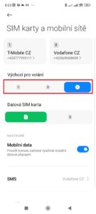Zvolte výchozí SIM kartu pro odchozí hovory