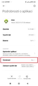 Pokračujte do sekce Oznámení