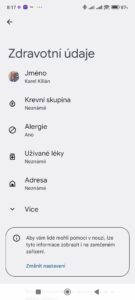 Zdravotní údaje