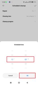 Nastavení času úklidu