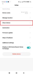 Přejděte do sekce Share device