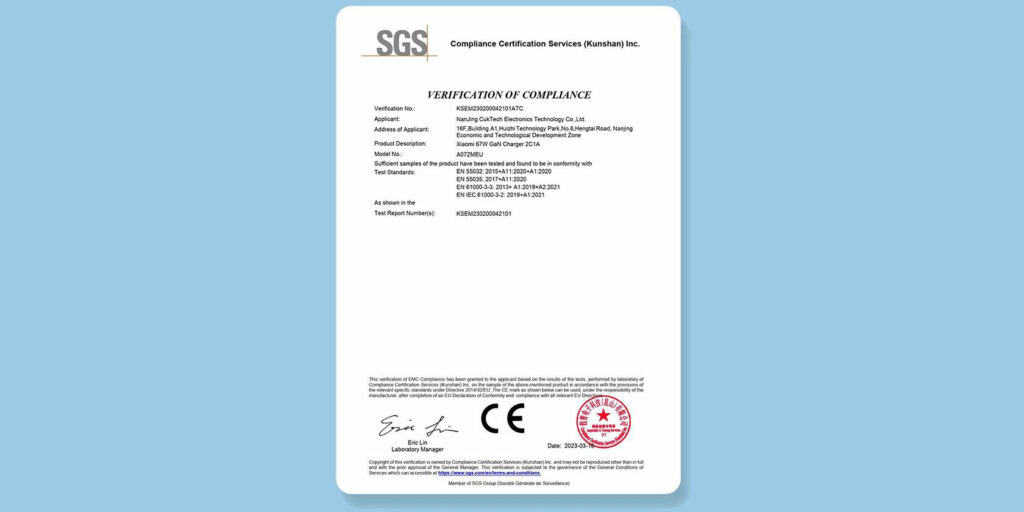 Nabíjecí adaptér Xiaomi 67W GaN Charger 2C1A obdržel autorizovanou certifikaci CE