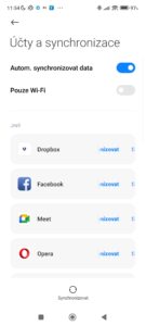 Sekce Účty a synchronizace v MIUI