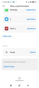 Sekce Účty a synchronizace v MIUI