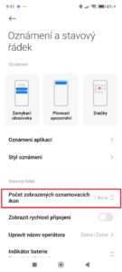 Otevřete nabídku Počet zobrazených oznamovacích ikon