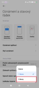 Zvolte místo výchozího nastavení 1 ikona možnost 3 ikony