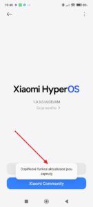 Doplňkové funkce aktualizace jsou zapnuty