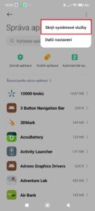 Jestliže je zde možnost Skrýt systémové služby, pak tuto možnost neměňte