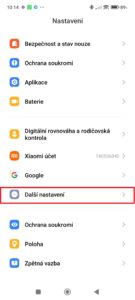 Pokračujte do sekce Další nastavení