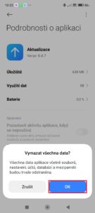 Potvrďte svůj záměr stiskem tlačítka OK