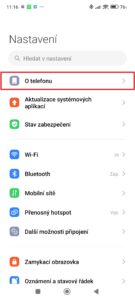 Přejděte do sekce O telefonu