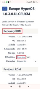 V sekci Recovery ROM klepněte na Download