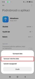 Zvolte možnost Vymazat všechna data