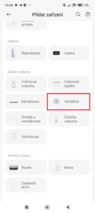 Jděte do sekce Ventilátor