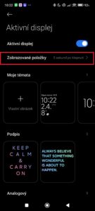 Sekce Zobrazované položky