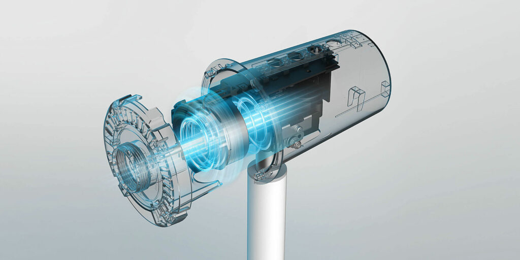Srdcem ventilátoru je bezkartáčový stejnosměrný motor