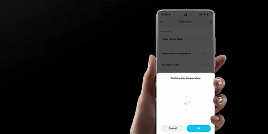 Nastavení teploty vody z aplikace