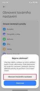 Odpovězte stiskem tlačítka Obnovení do továrního nastavení