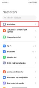Pokračujte do sekce O telefonu