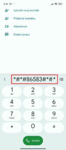 Zadejte kód *#*#86583#*#*