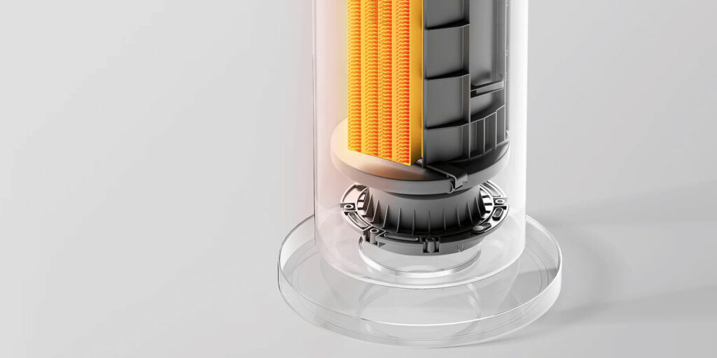 Zdrojem tepla je PTC keramické topné těleso s výkonem až 2000 wattů