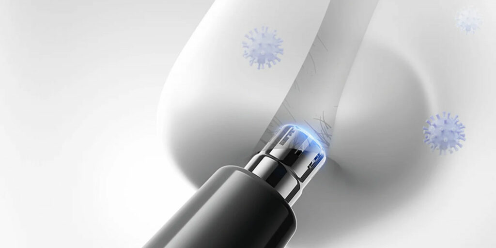 Je konstruován tak, aby hlavice zastřihovače nikdy nepřišla do přímého kontaktu s nosní dutinou