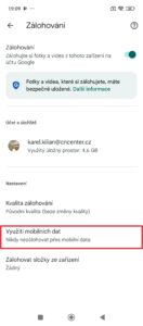 Klepněte na Využití mobilních dat