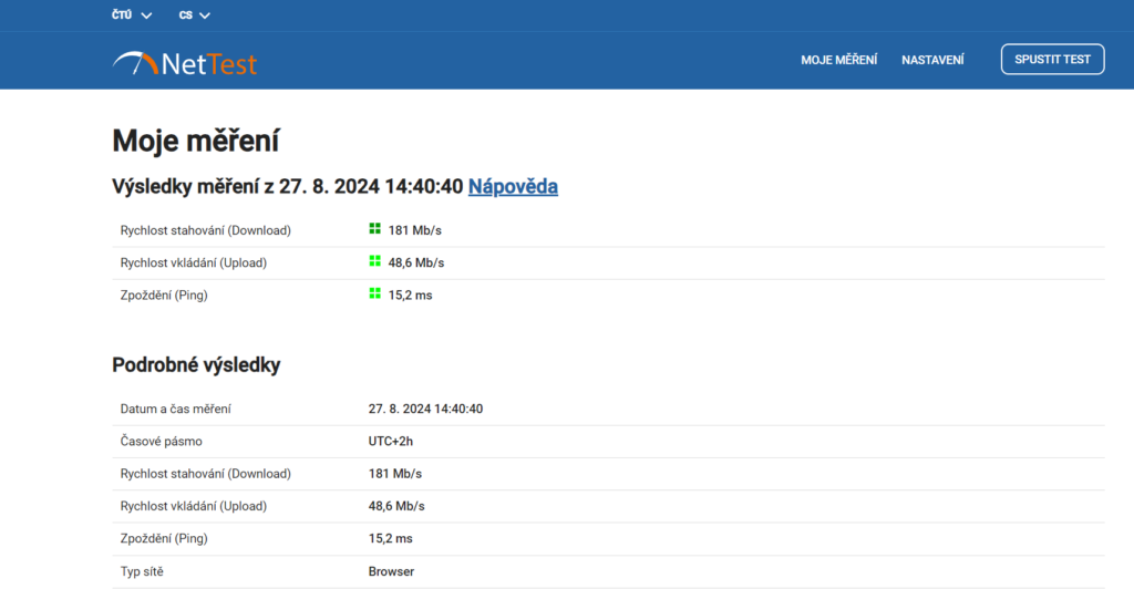 Při připojení přes TP-Link byla rychlost stahování nižší