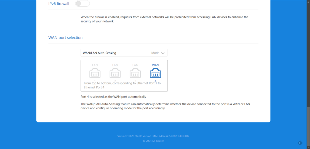Sekce Network settings