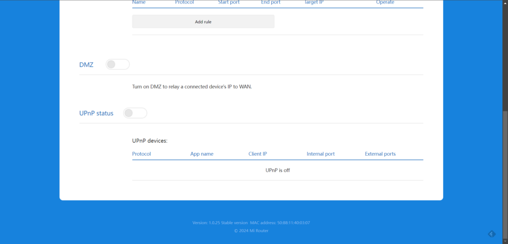 Sekce Port forwarding
