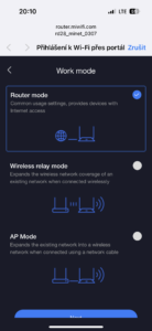 Volba režimu routeru