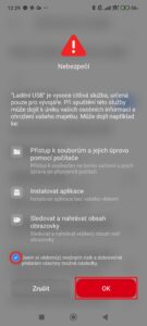 Aktivujte zatržítko a potvrďte tlačítkem OK