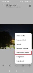 Zvolte možnost Nastavit jako tapetu
