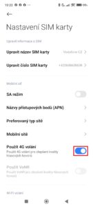 Aktivujte přepínač Použít 4G volání