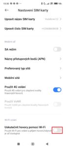 Aktivujte přepínač Uskutečnit hovory pomocí Wi-Fi