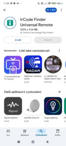 Instalace aplikace IrCode Finder Universal Remote