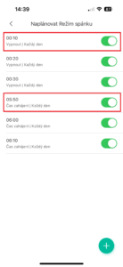 Nastavené vypnutí a zapnutí