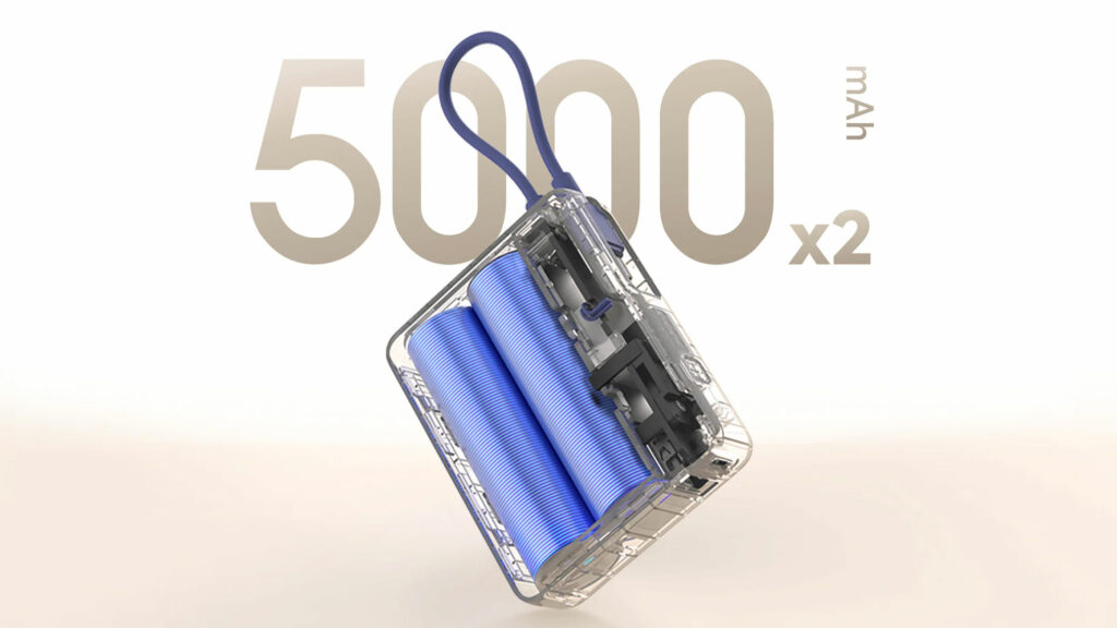 Powerbanka obsahuje dva články s celkovou kapacitou 10 000 mAh