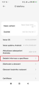 Detailní informace a specifikace