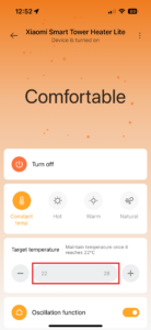 Konstantní teplota nastavená na 22 °C