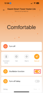 Oscilace ventilátoru je aktivní