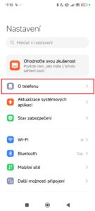 Pokračujte do sekce O telefonu