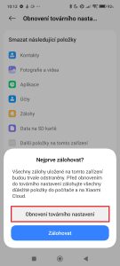 Klepněte na Obnovení továrního nastavení