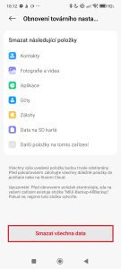 Klepněte na tlačítko Smazat všechna data