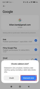 Odpovězte stiskem tlačítka Odstranit účet