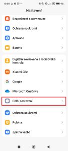 Pokračujte do sekce Další nastavení